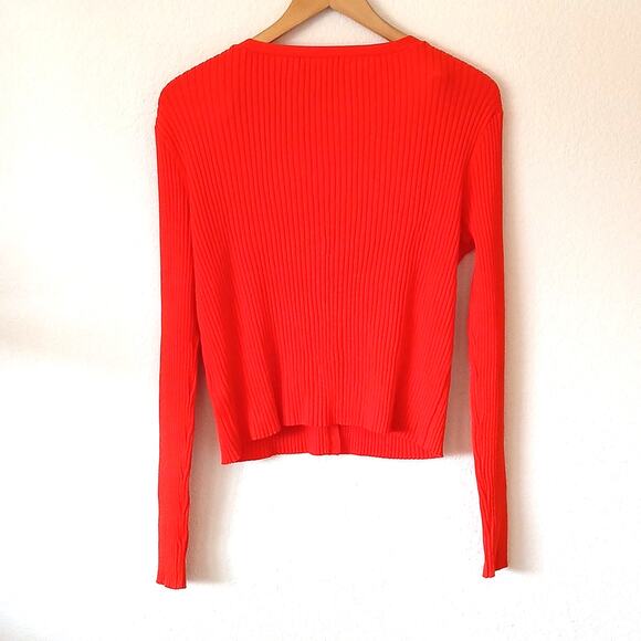 H&M Orange Red Cardigan Ribbed Sweater - Picture 2 of 5